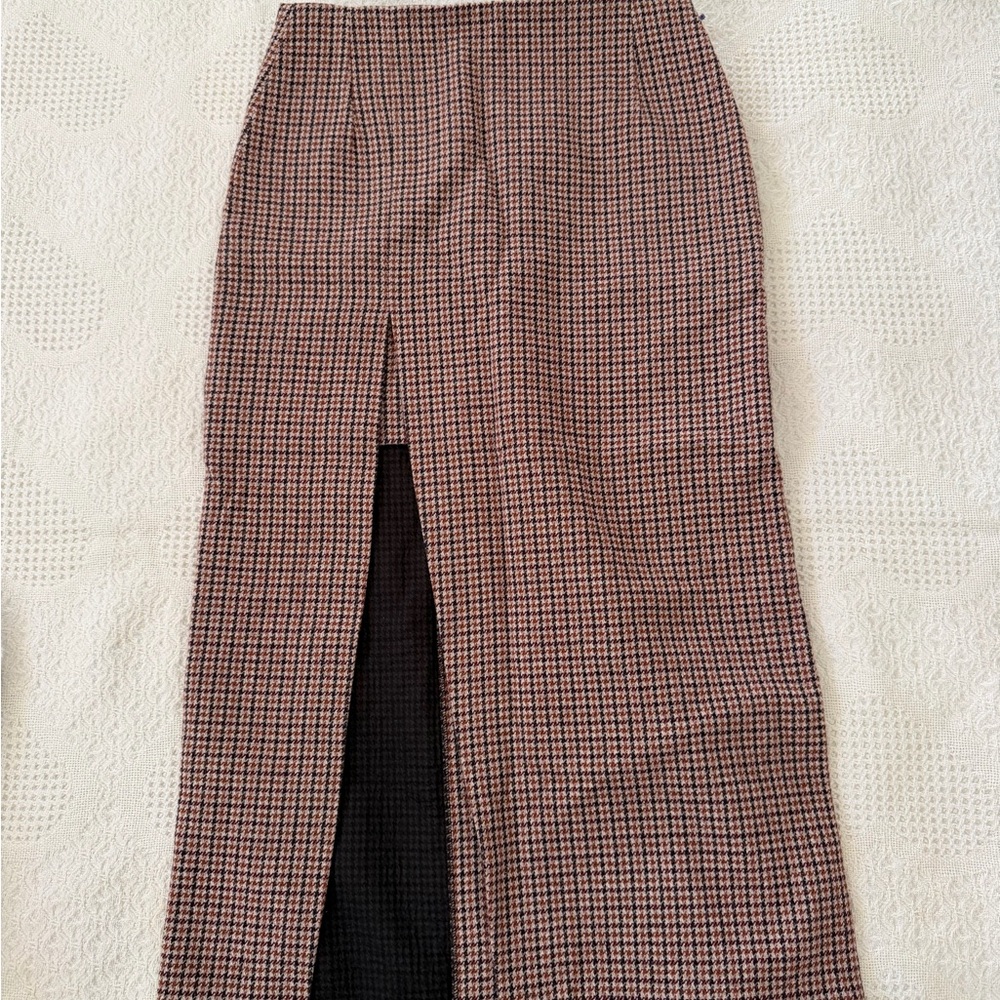 Maje Black and Brown Houndstooth Pencil Skirt